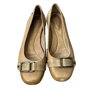 Michelle D Beige Tan Ballet Flats with Buckle Detail